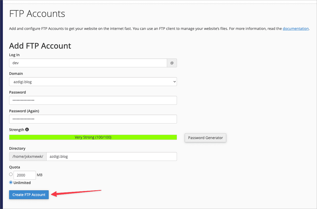 Tạo tài khoản FTP và sử dụng FTP để upload trong cPanel