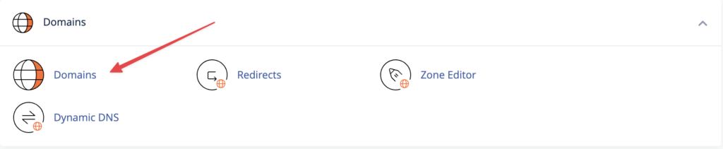 Chọn mục Domains trong giao diện cPanel