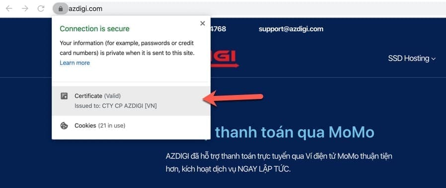Cách xem thông tin chứng chỉ SSL