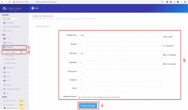 How to create Packages on CyberPanel