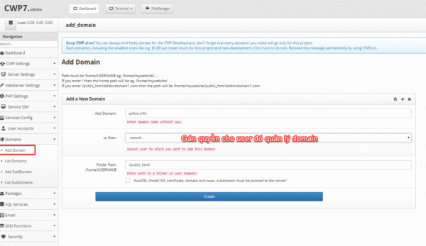 Hướng dẫn addon domain vào CentOS Web Panel (CWP)