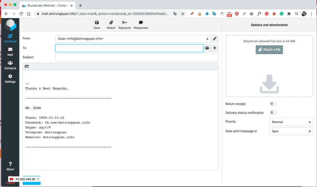 Pro Mail Hosting: Hướng dẫn tạo chữ ký trong webmail RoundCube