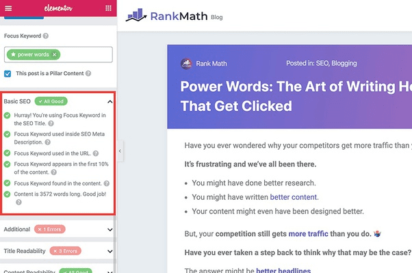 Combination of Rankmath & Elementor