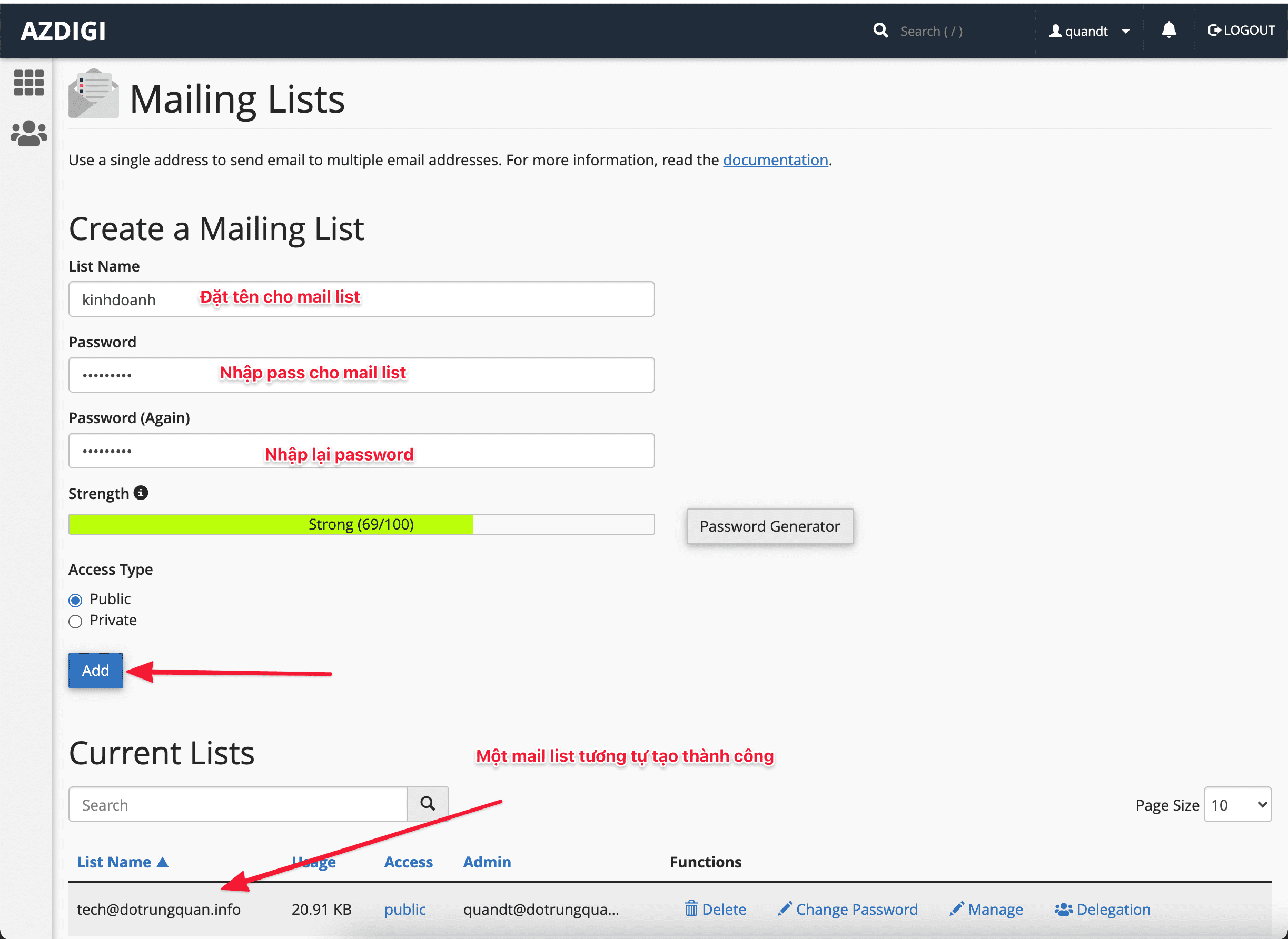 Mailing Lists cPanel