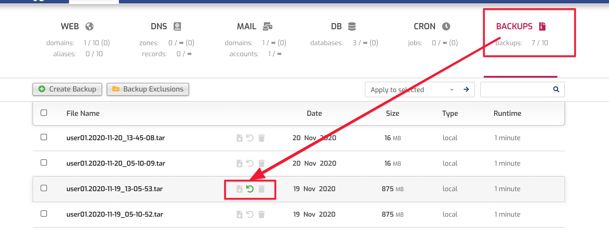 Backup/Restore on HestiaCP