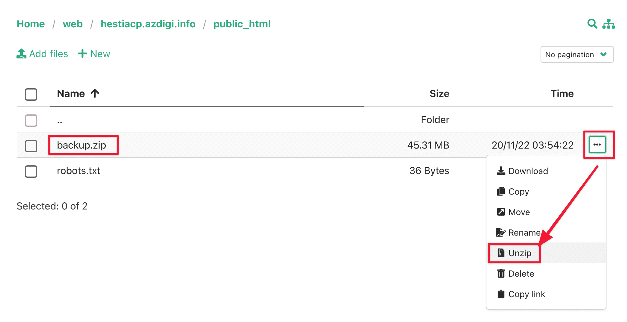 Transfer website data to HestiaCP