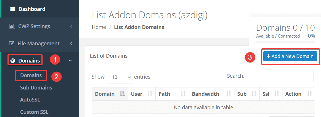 How to add an Addon/SubDomain to Centos Web Panel