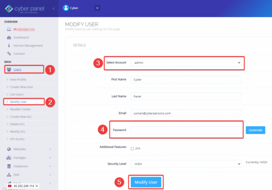 Hướng dẫn đổi Mật khẩu Admin trên Cyber Panel