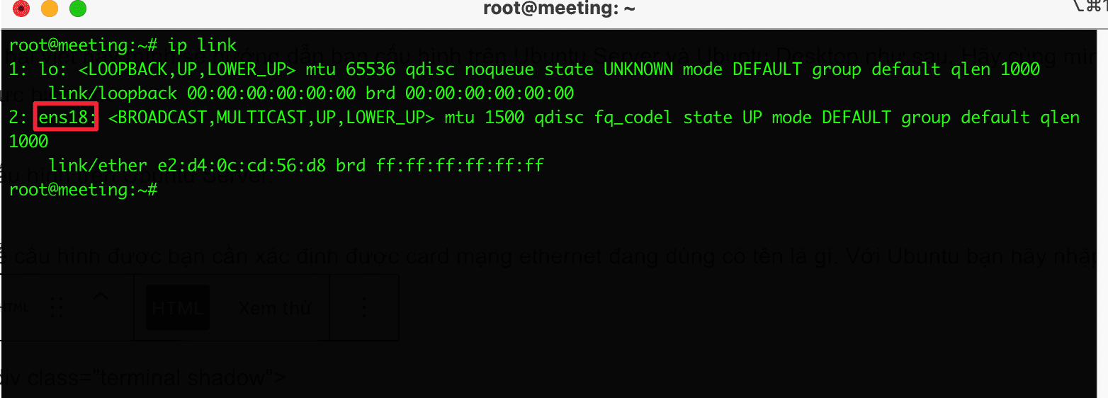 cấu hình IP Static trên Ubuntu