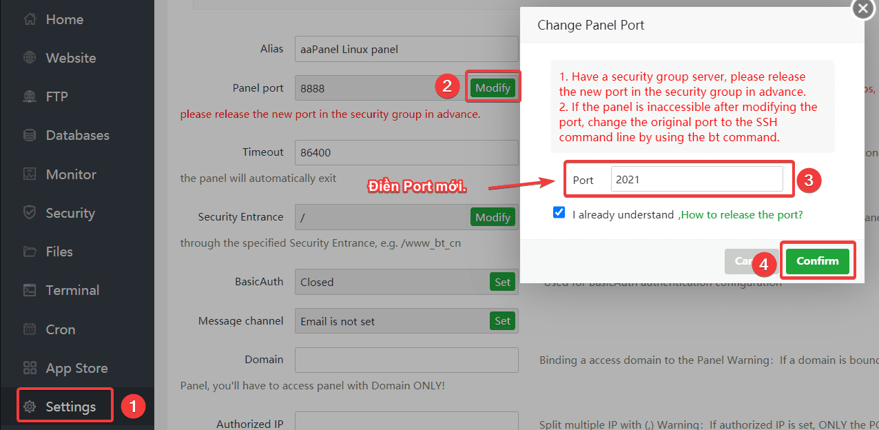 Change the aaPanel port