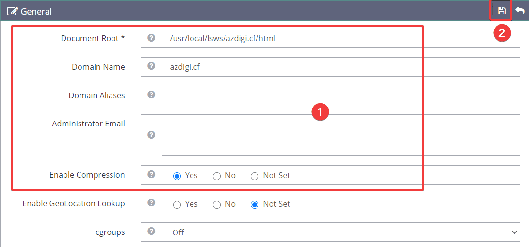 How to add the website to OpenLiteSpeed WebAdmin GUI