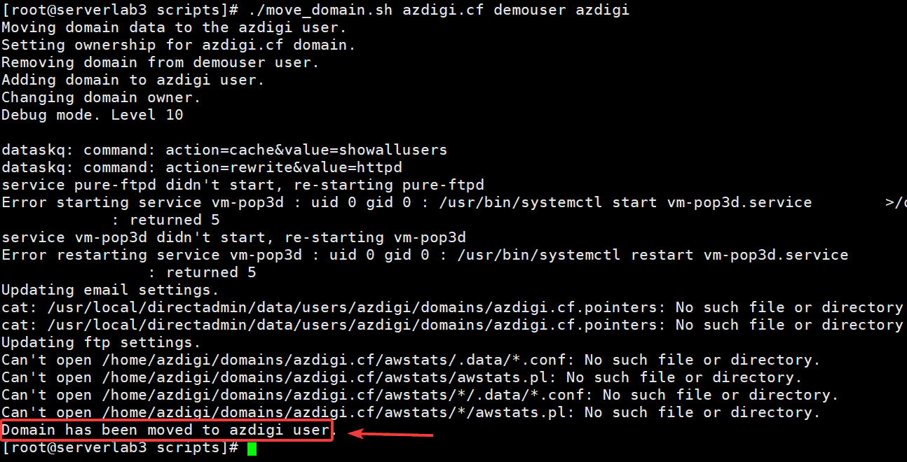 Move a website with commands in DirectAdmin