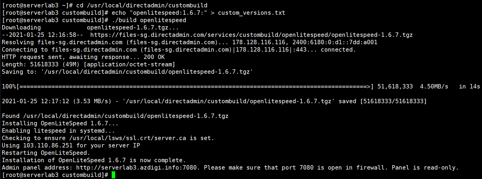 Upgrade the OpenLiteSpeed version on DirectAdmin