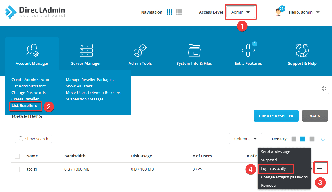 Upgrade User to Reseller by command on DirectAdmin