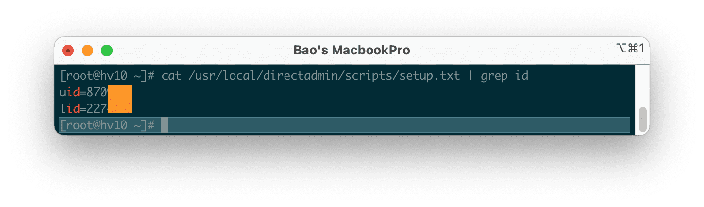 Check UID LID directadmin with command line.