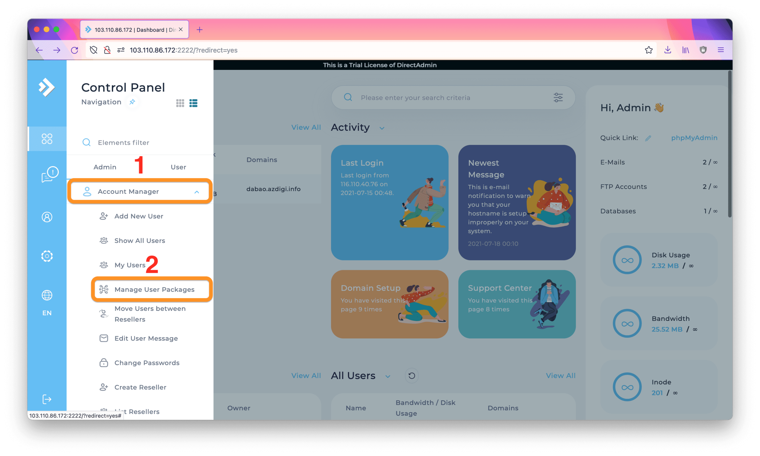 how-to-create-the-user-on-directadmin