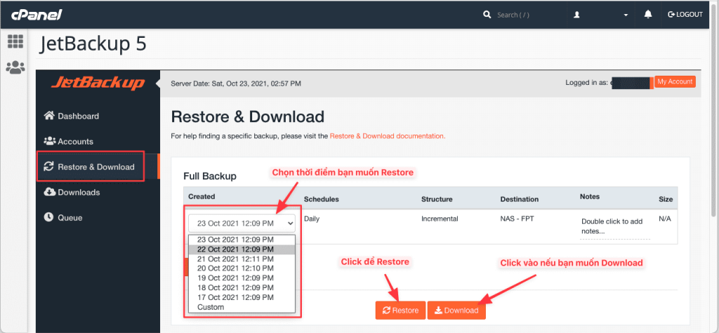 Hướng dẫn sử dụng Jetbackup 5 trên cPanel | AZDIGI Blog
