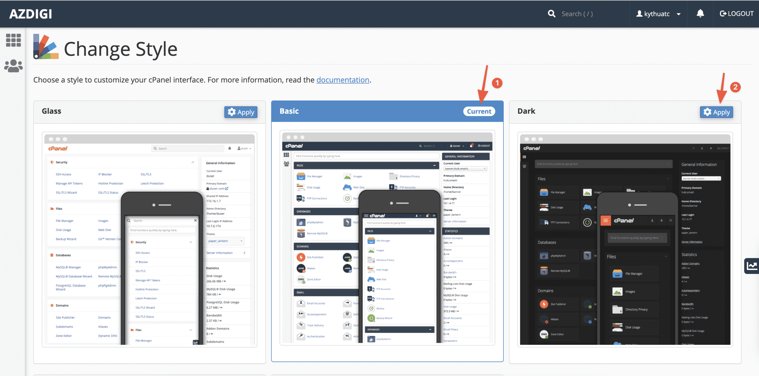 Change cPanel's Language and Style