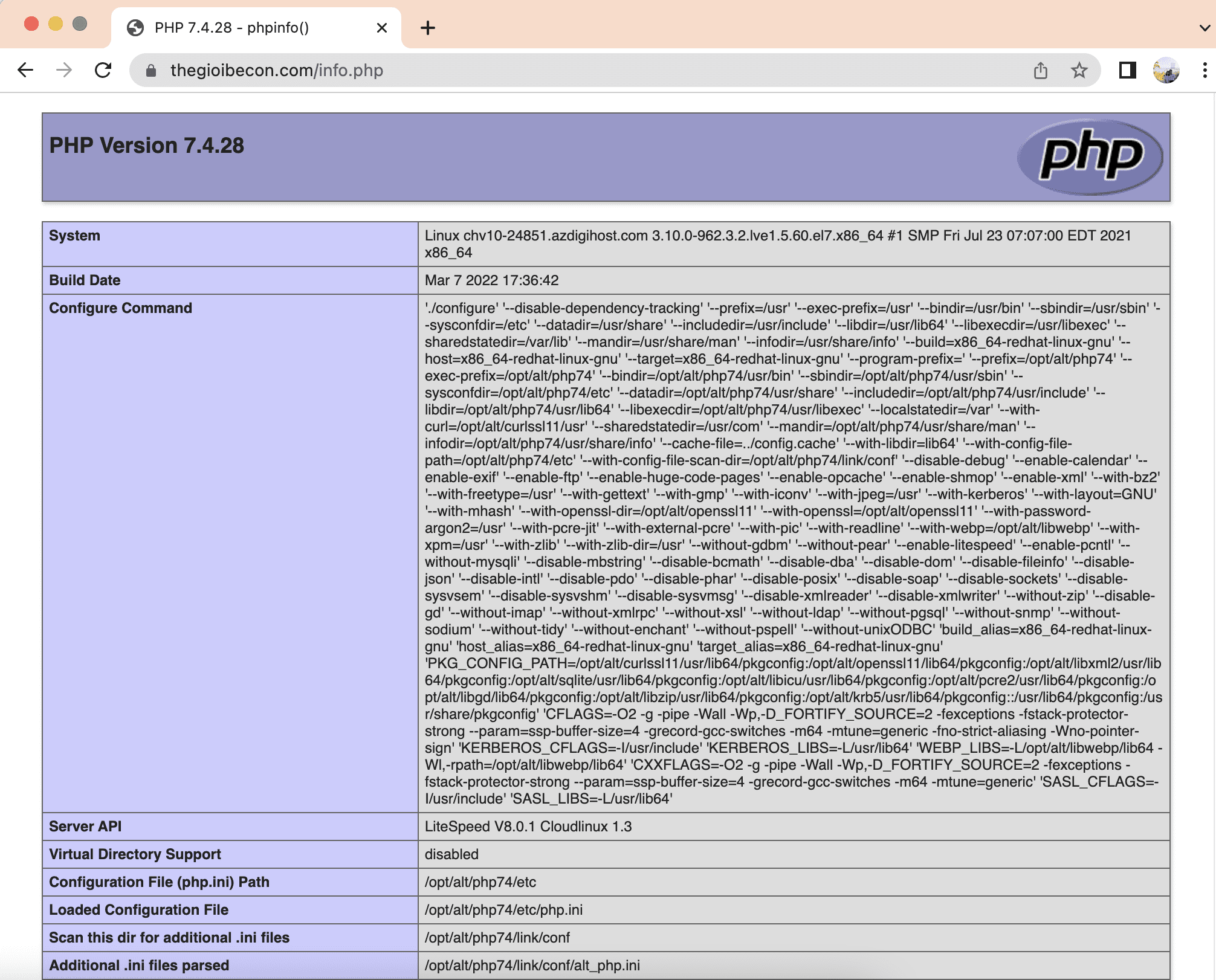 Check PHP information with info file