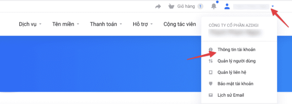 Hướng dẫn cập nhật/thay đổi thông tin tài khoản tại AZDIGI