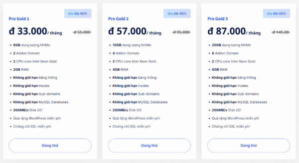 Ra mắt Pro Gold – Hosting giá rẻ mạnh mẽ với NVMe và CPU Xeon Gold
