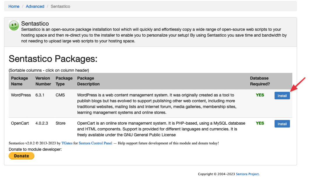 Hướng Dẫn cài đặt WordPress trên Sentora với Sentastico