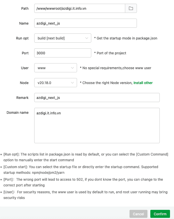 Hướng dẫn cài đặt Next.js trên aaPanel