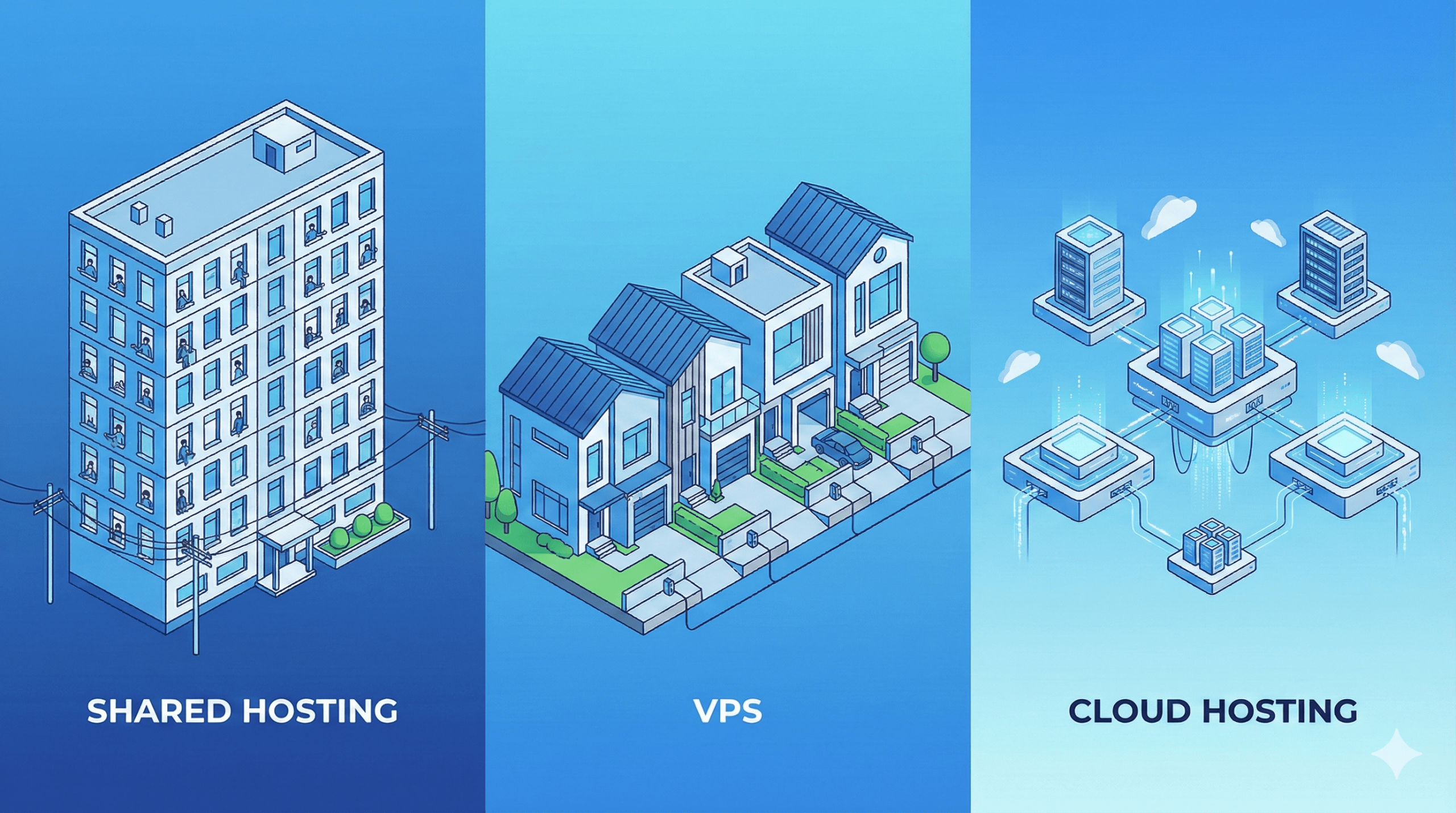 So sánh giữa Shared Hosting vs VPS vs Cloud Hosting