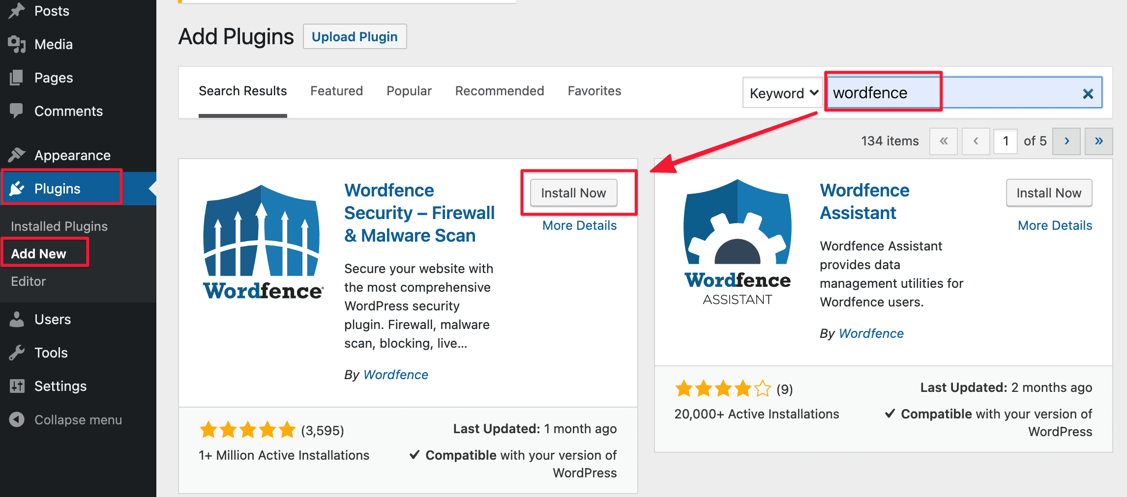 Secure WordPress website with Wordfence plugin