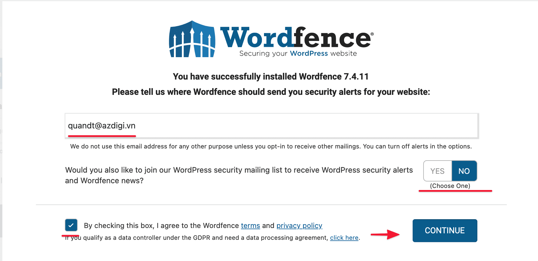 Secure WordPress website with Wordfence plugin
