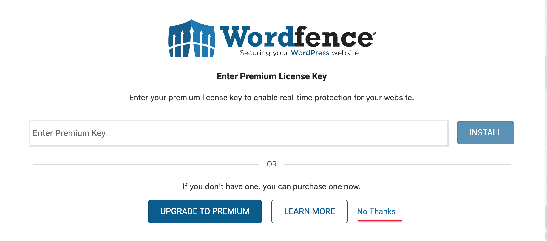 Secure WordPress website with Wordfence plugin