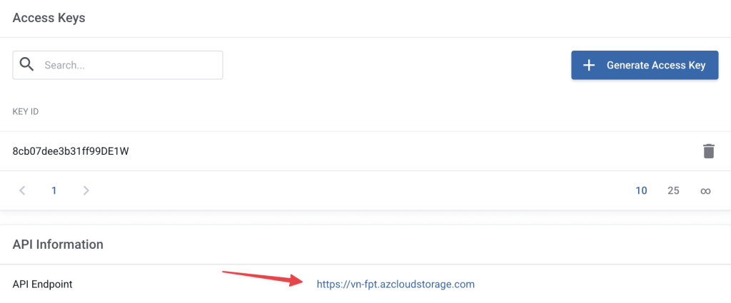 Thông tin Endpoint để kết nối với S3 của AZDIGI