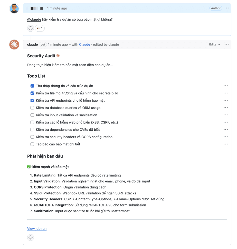 Cách @claude làm việc trong Github Actions.