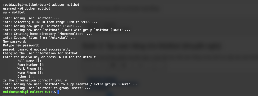 Tạo user riêng để chạy OpenClaw an toàn