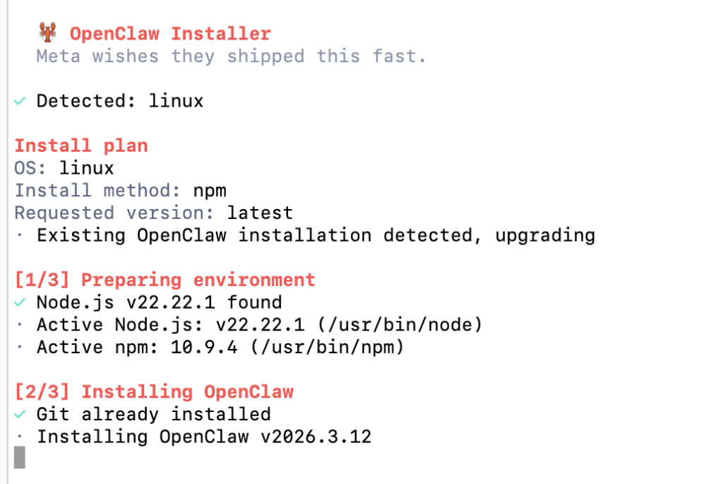 Quá trình cài đặt OpenClaw