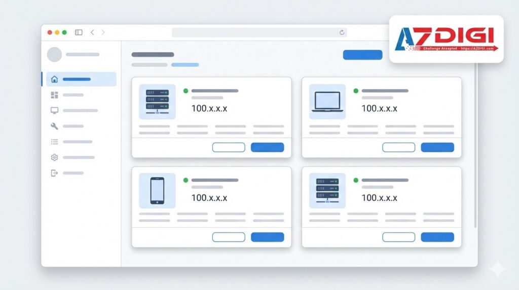 Giao diện Tailscale Admin Console quản lý các thiết bị trong tailnet