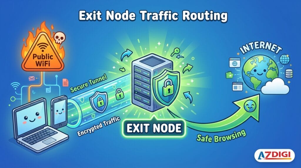 Mô hình hoạt động của Exit Node trong Tailscale