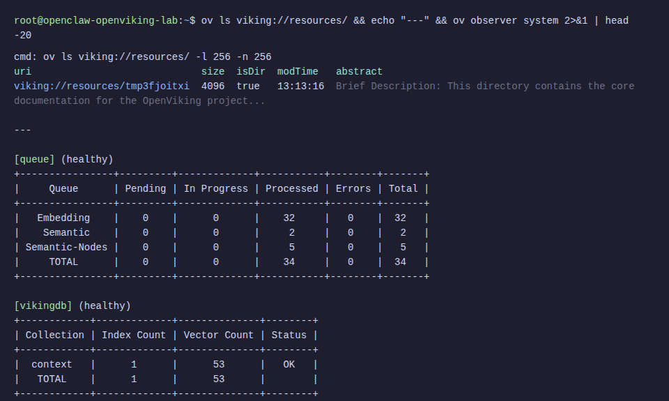 OpenViking resources và system status