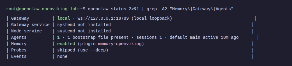 OpenClaw status với OpenViking