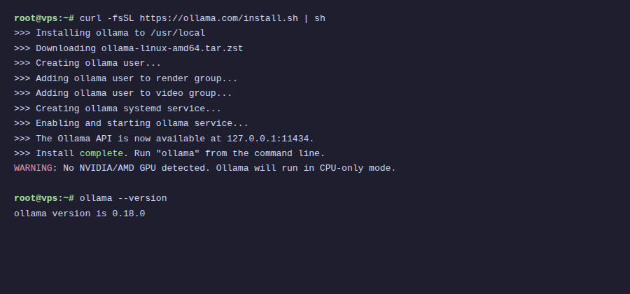Quá trình cài đặt Ollama trên VPS Ubuntu