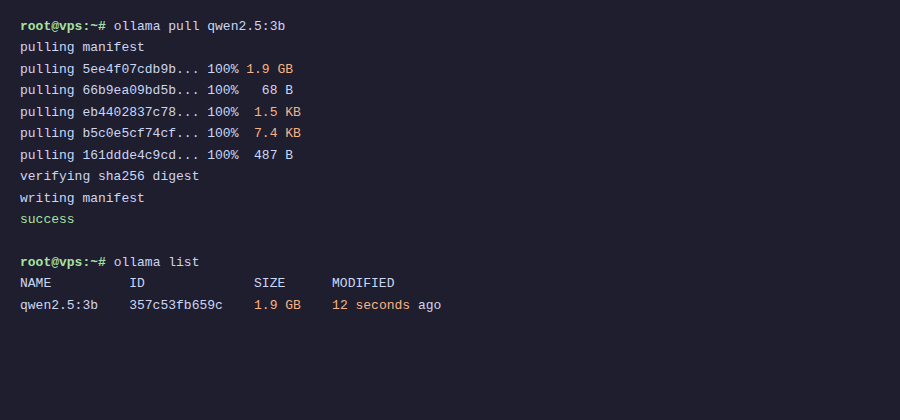 Pull model Qwen 2.5 3B về Ollama