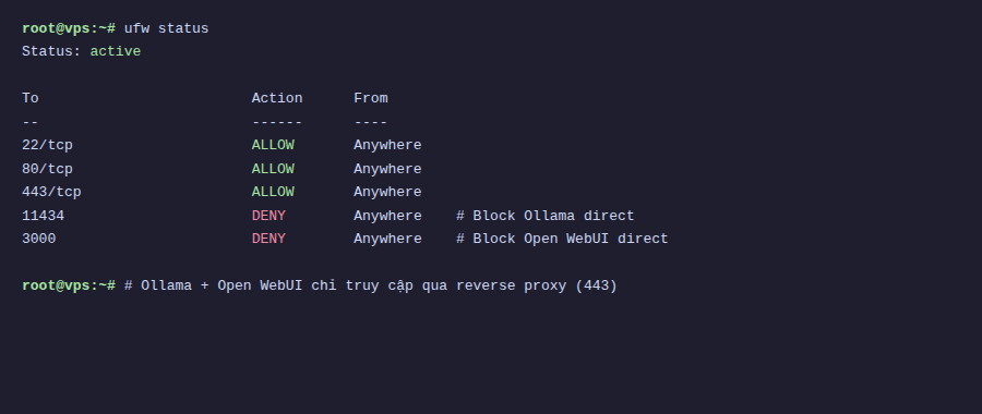 Cấu hình UFW firewall cho AI self-hosted