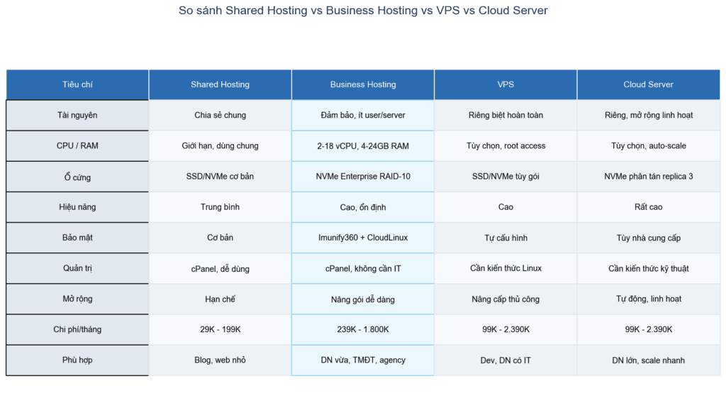 Server Host Chart What is Business Hosting? Guide to Choosing the Right Plan - AZDIGI Blog