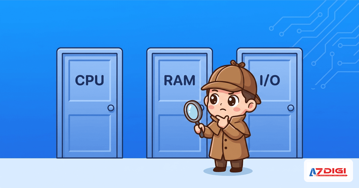 Detective choosing between CPU, RAM, I/O investigation doors