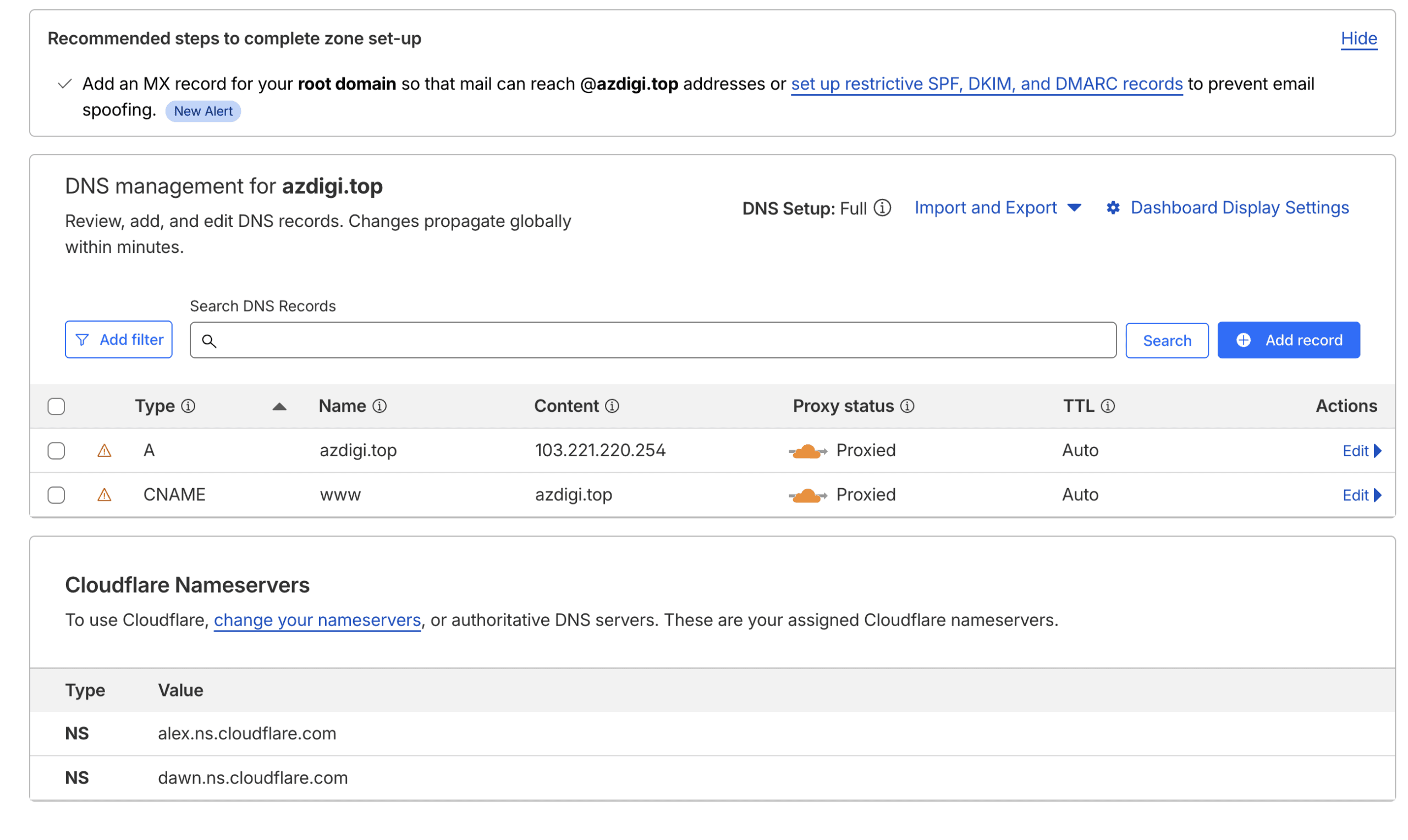 DNS Records trên Cloudflare