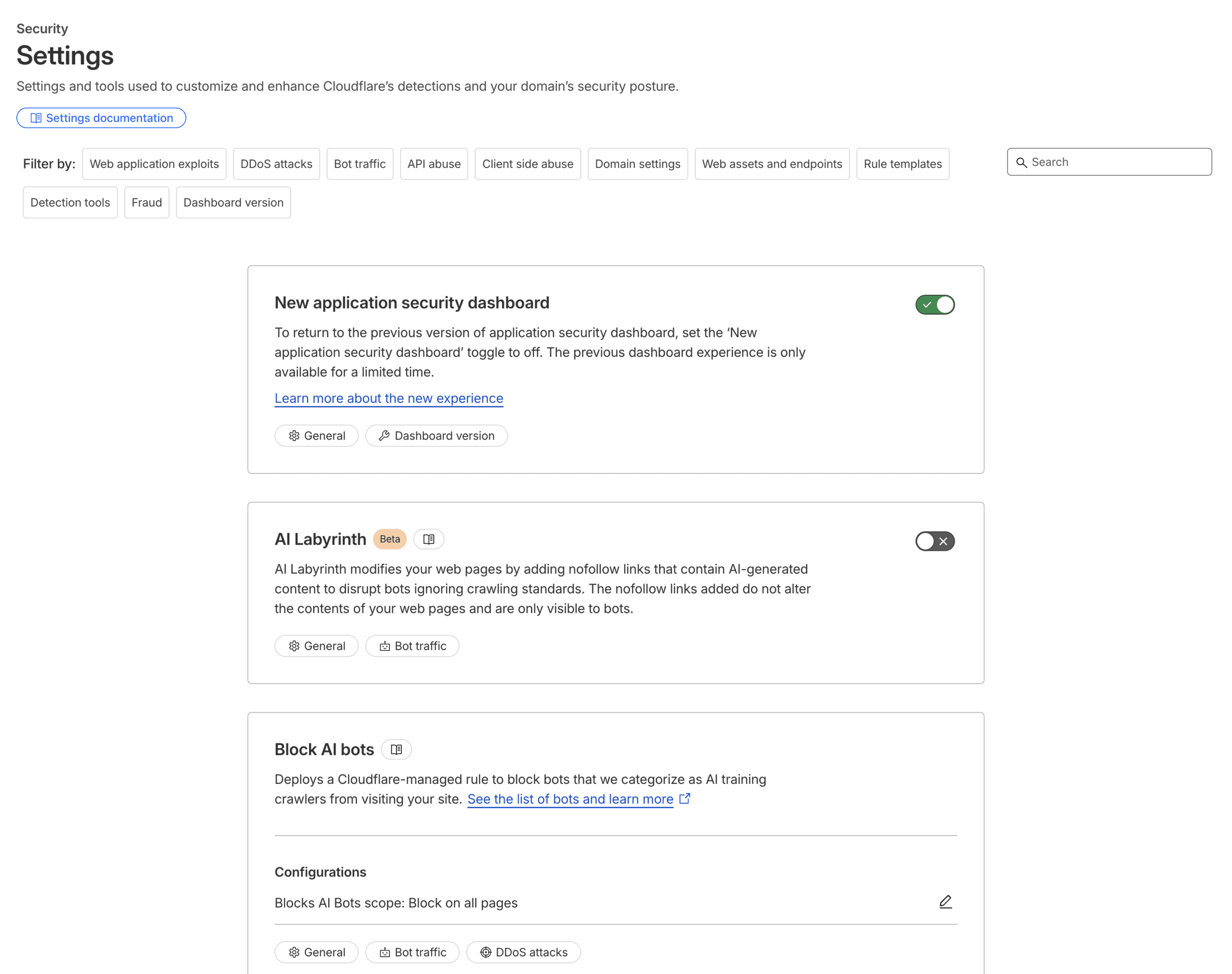 Cloudflare Security Settings