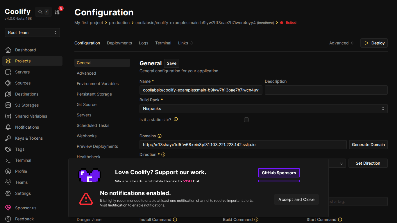 Cấu hình domain cho ứng dụng trên Coolify