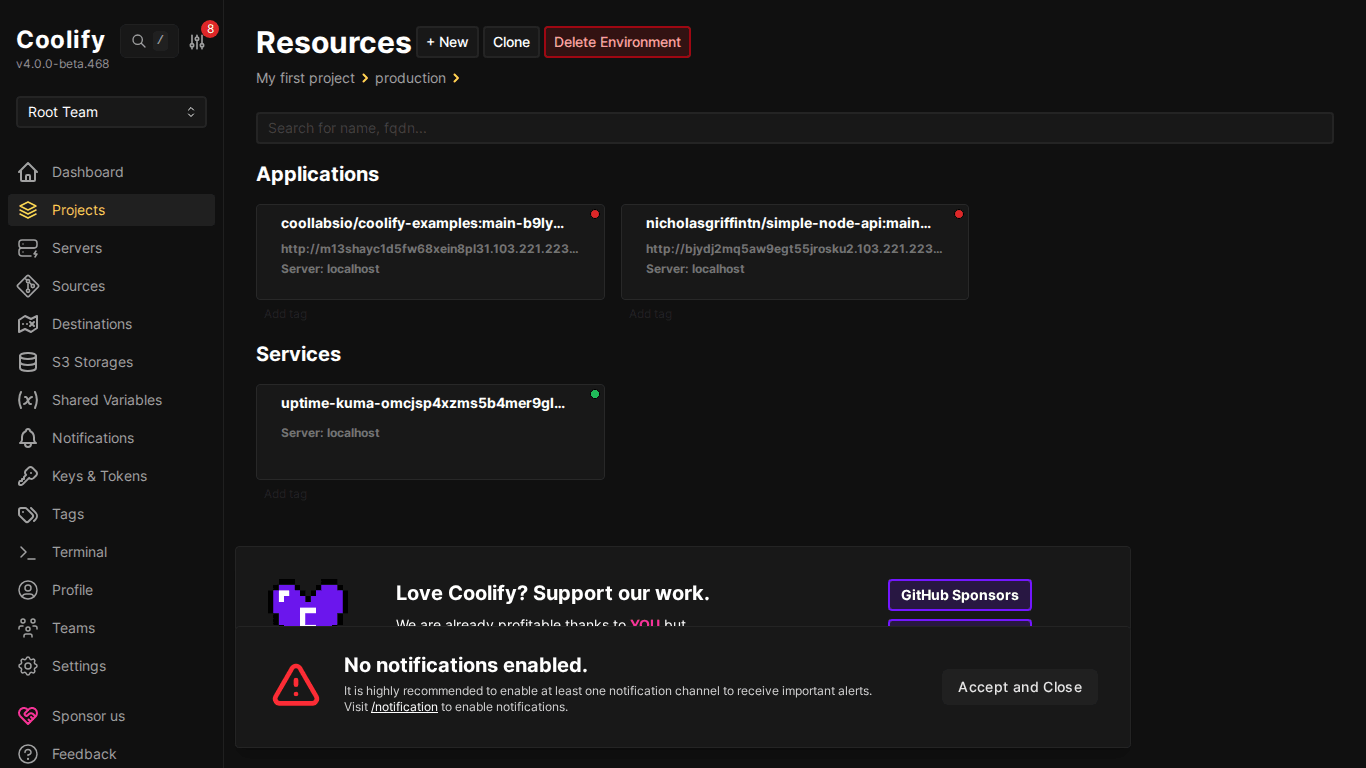 Environment với nhiều resources trên Coolify