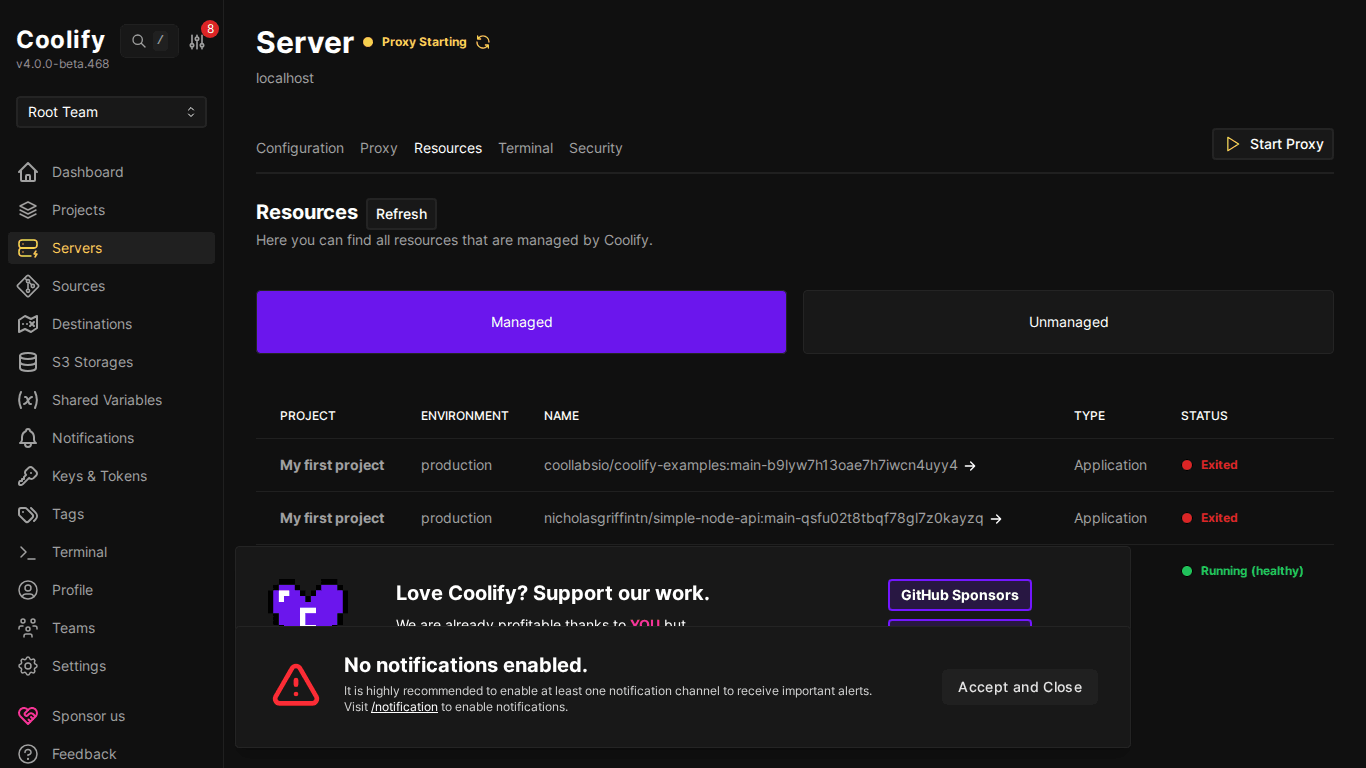 Server Resources trên Coolify