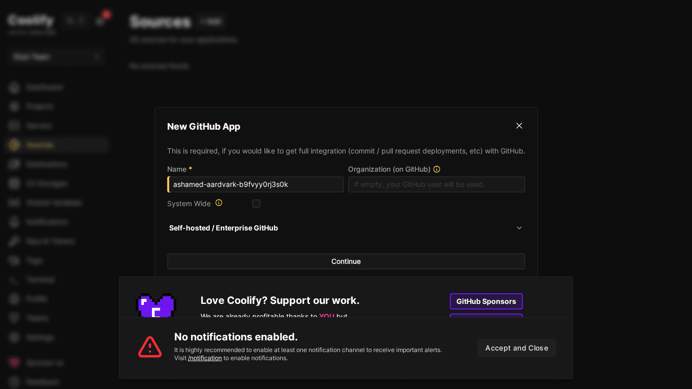 Thêm Git source mới trên Coolify